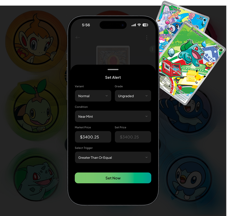 TCG card price alert setup in Cardwhale app