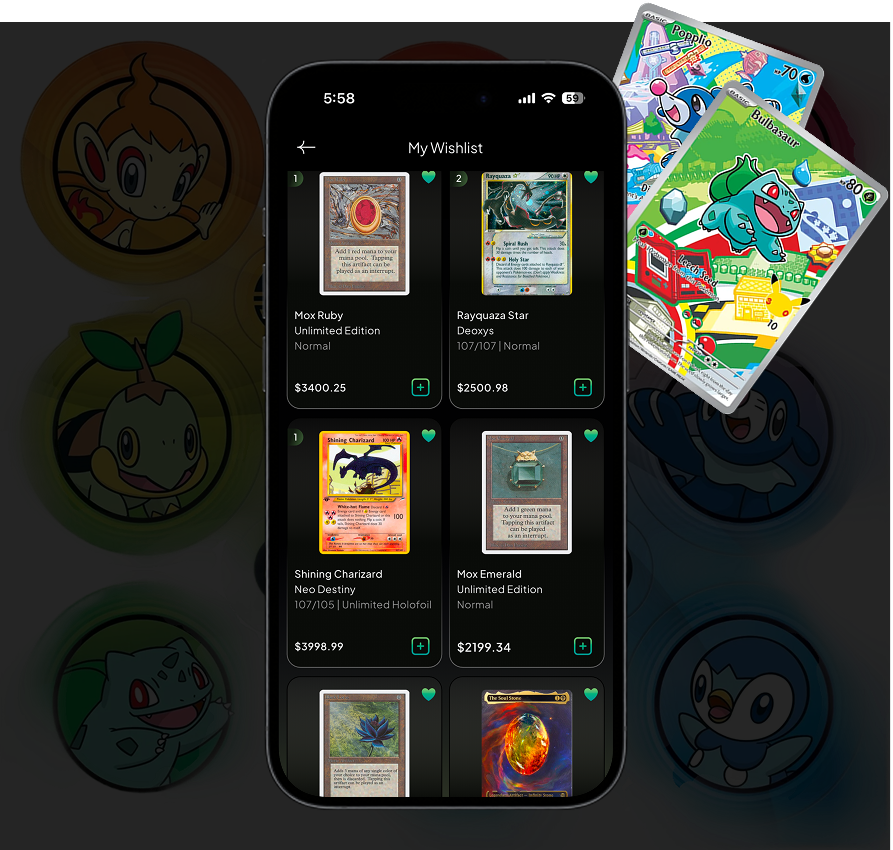 TCG card collection wishlist list in Cardwhale app